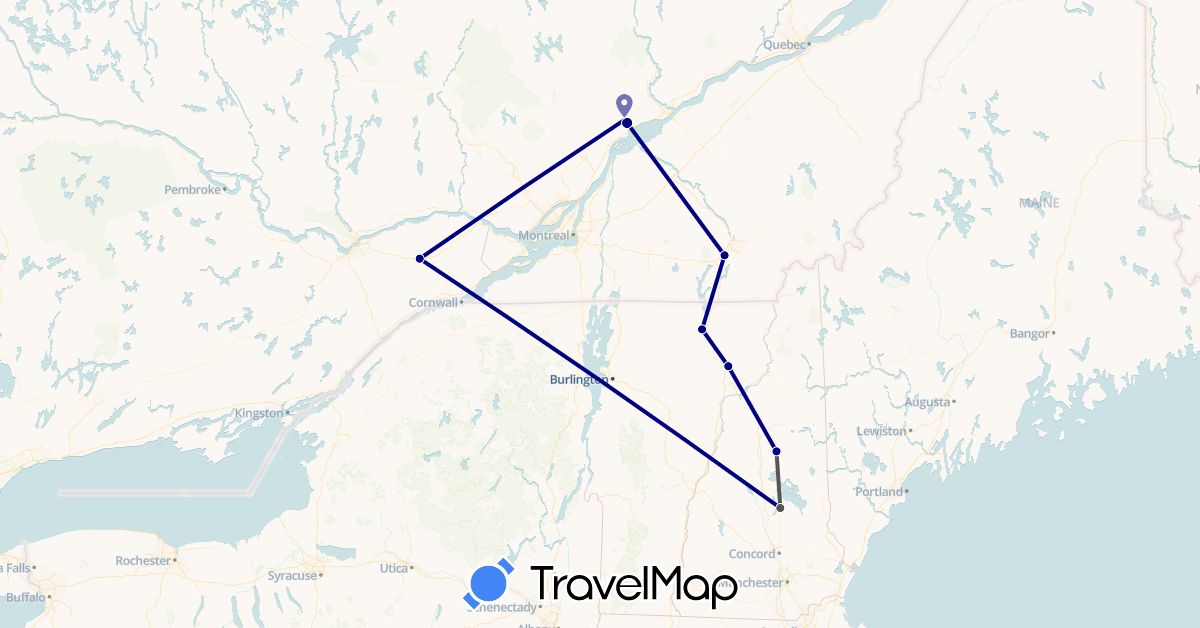 TravelMap itinerary: driving, motorbike in Canada, United States (North America)